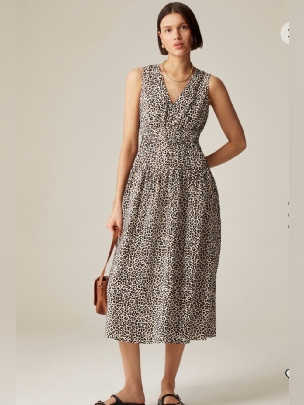 J. Crew Hyacinth Midi Dress Small Leopard Crepe de Chine Smocked Sleeveless